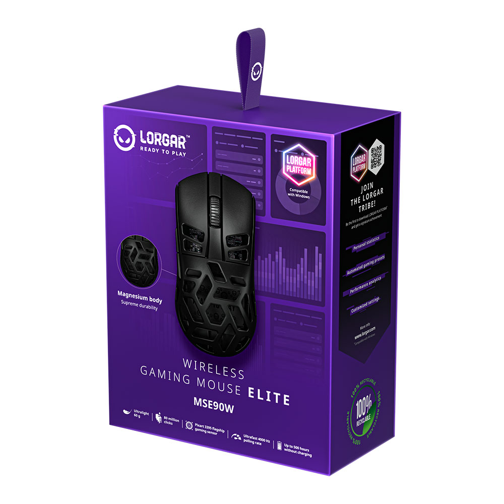 LORGAR MSE90W Magnesium Alloy Wireless Gaming Mouse Elite, Black - Image 11